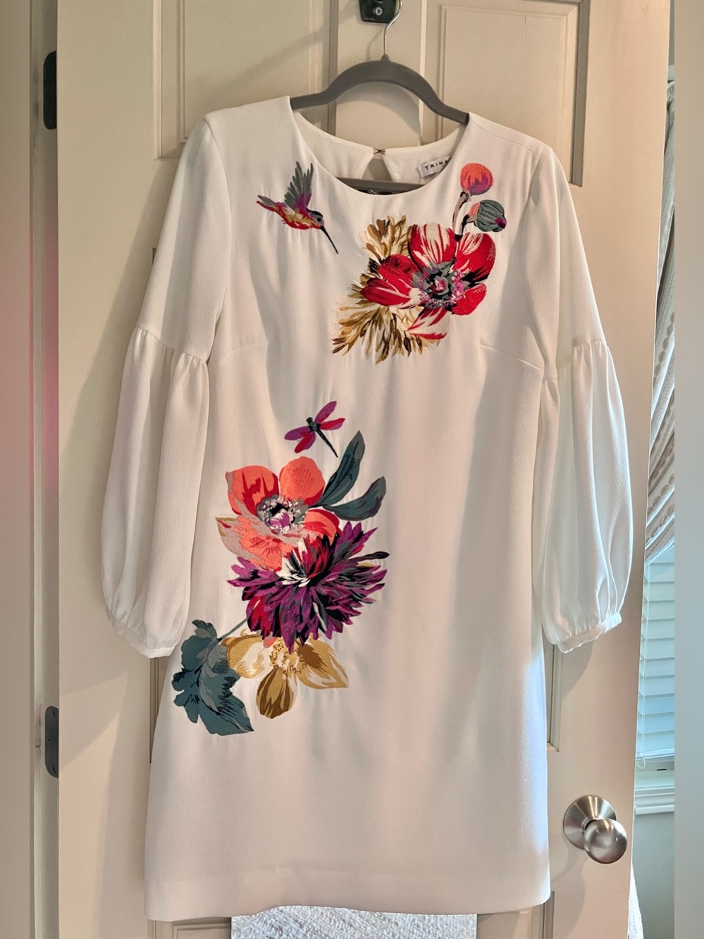 Trina Turk White Dress with Coral and Purple Embroidery